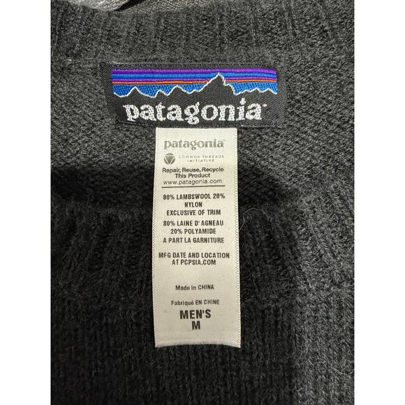 Patagonia Lambswool Crewneck Sweater Mens Medium Gray Striped Long Sleeve - Picture 2 of 6
